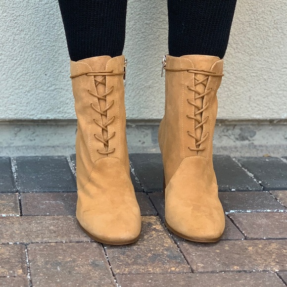 Genuine Suede High Block Heel Lace Up Combat Boots - Picture 2 of 8